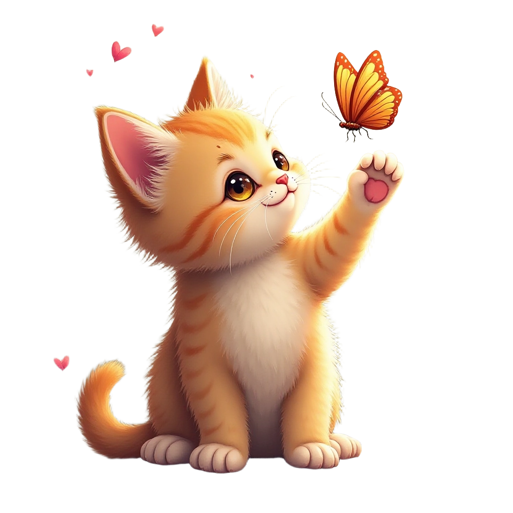 Cute Kitten and Butterfly